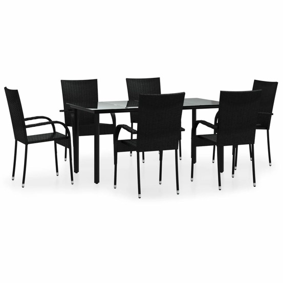 Ensemble à manger de jardin 7 pcs noir résine tressée
