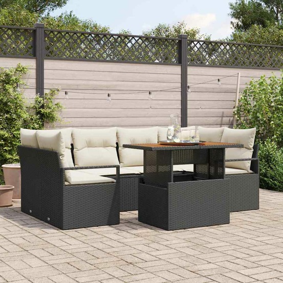 Ensemble de canapé de jardin 7 pcs noir poly rotin