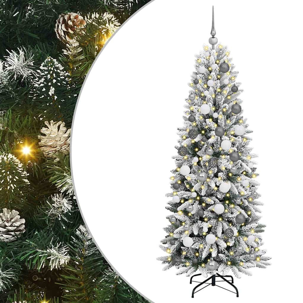 Sapin de noël artificiel avec 300 led avec support blanc 180 cm