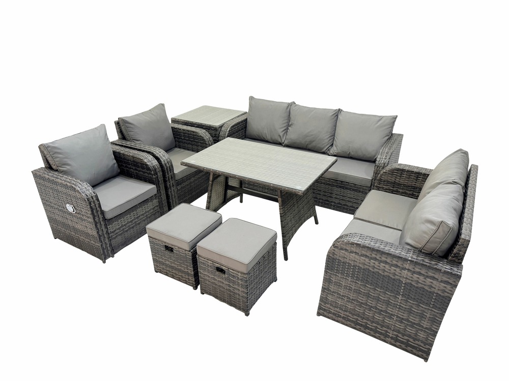 9 places dossier haut ensemble de meubles de jardin en rotin avec table à manger 3 places canapé d'amour 2 petits tabourets