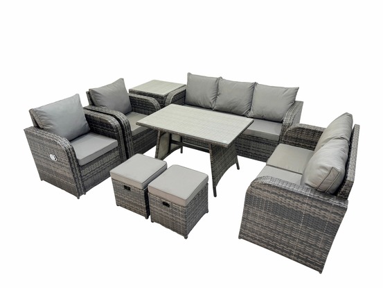 9 places dossier haut ensemble de meubles de jardin en rotin avec table à manger 3 places canapé d'amour 2 petits tabourets