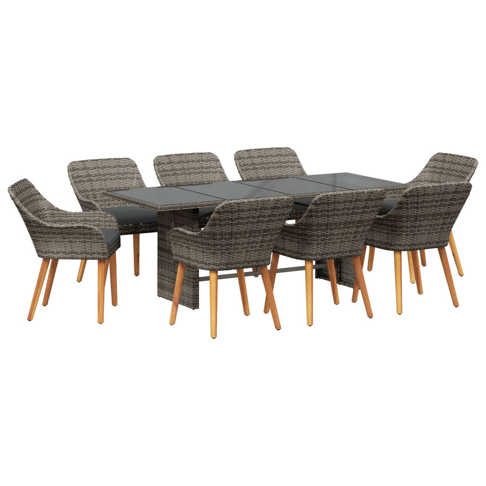 Ensemble de salle à manger pour jardin 9 pcs gris polyrotin