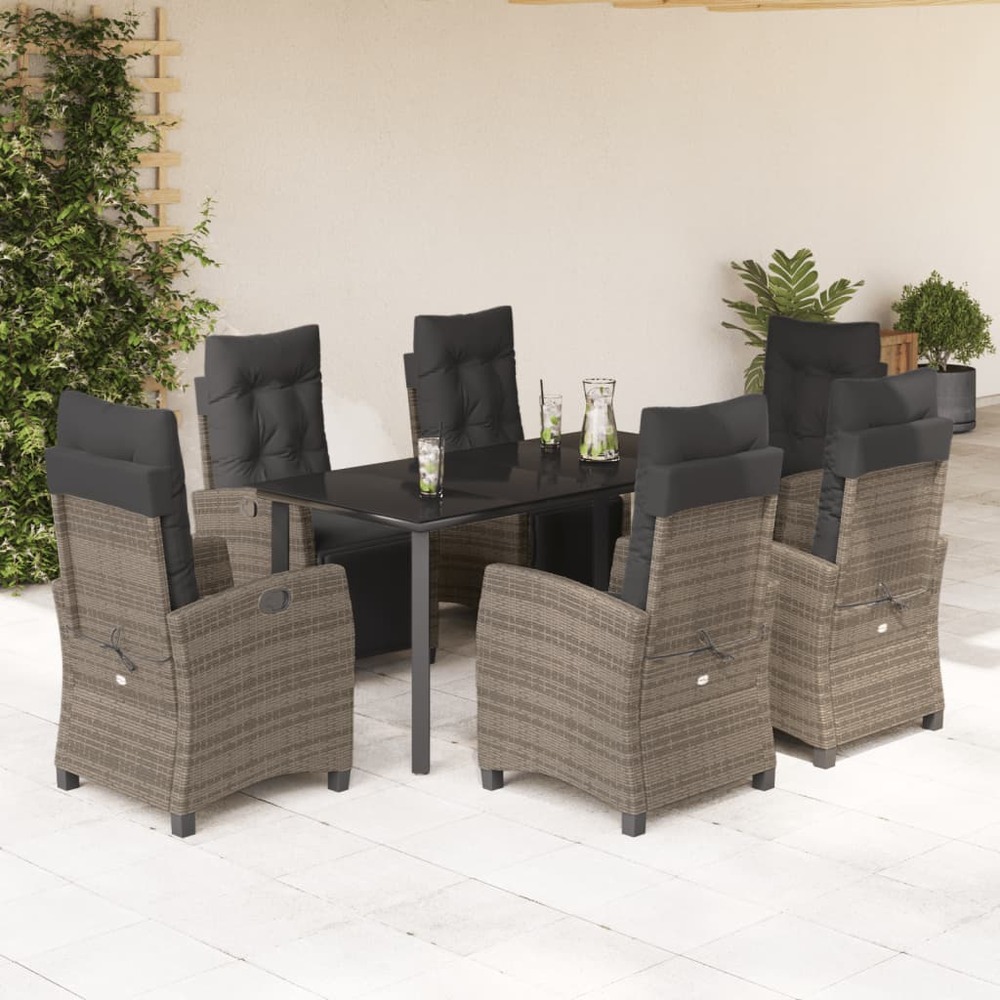 Ensemble à manger de jardin et coussins 7 pcs gris rotin