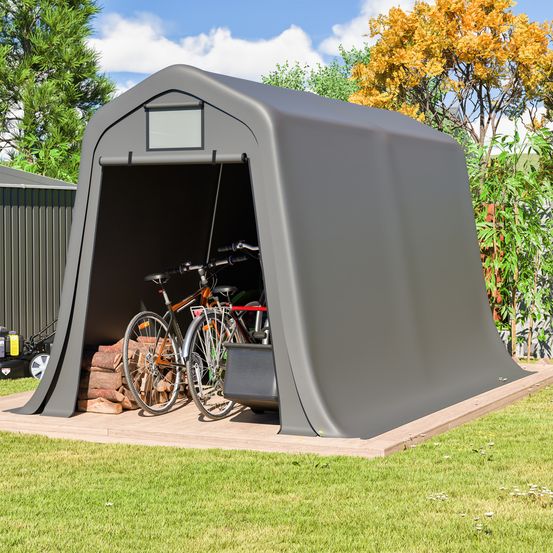 Abri stockage tente toile pe jardin moto rangement outils toit pointu 366x213cm gris - comfortxl outdoor living