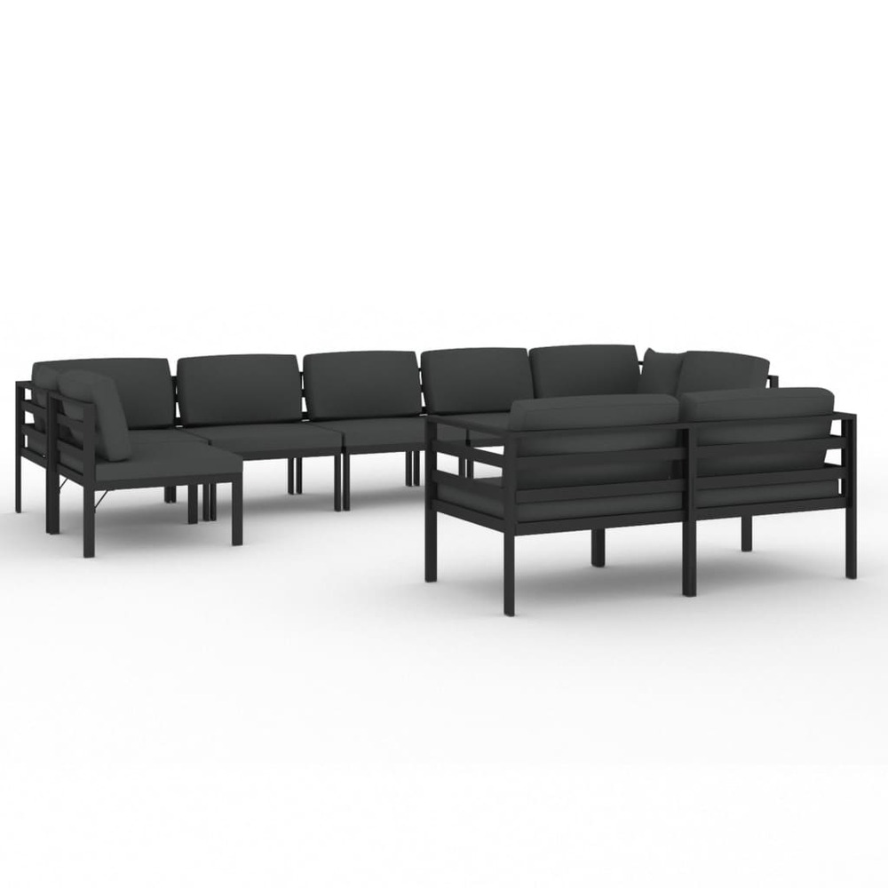Salon de jardin 9 pcs avec coussins aluminium anthracite