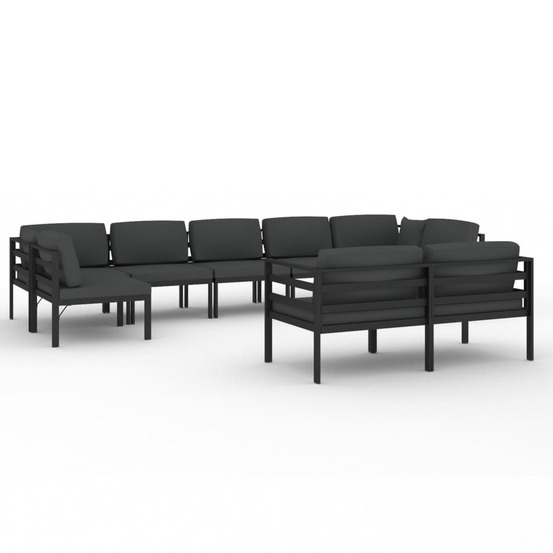 Salon de jardin 9 pcs avec coussins aluminium anthracite