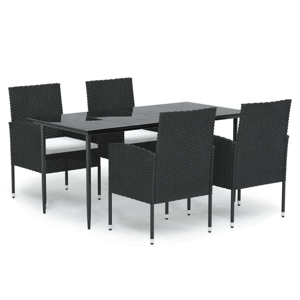 Ensemble à manger de jardin coussins 5pcs noir résine tressée