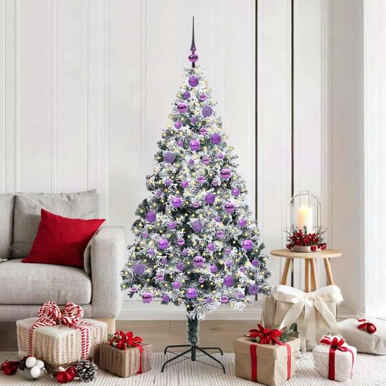 Sapin vert artificiel 180 cm, kit de noël complet avec 300 led et set de 120 boules