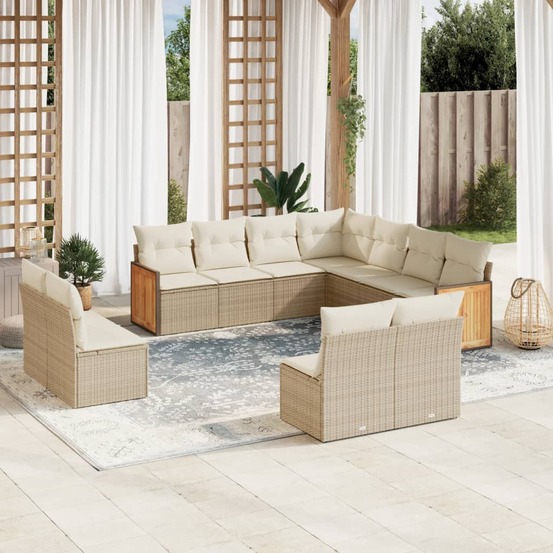 Salon de jardin 11 pcs avec coussins beige résine tressée
