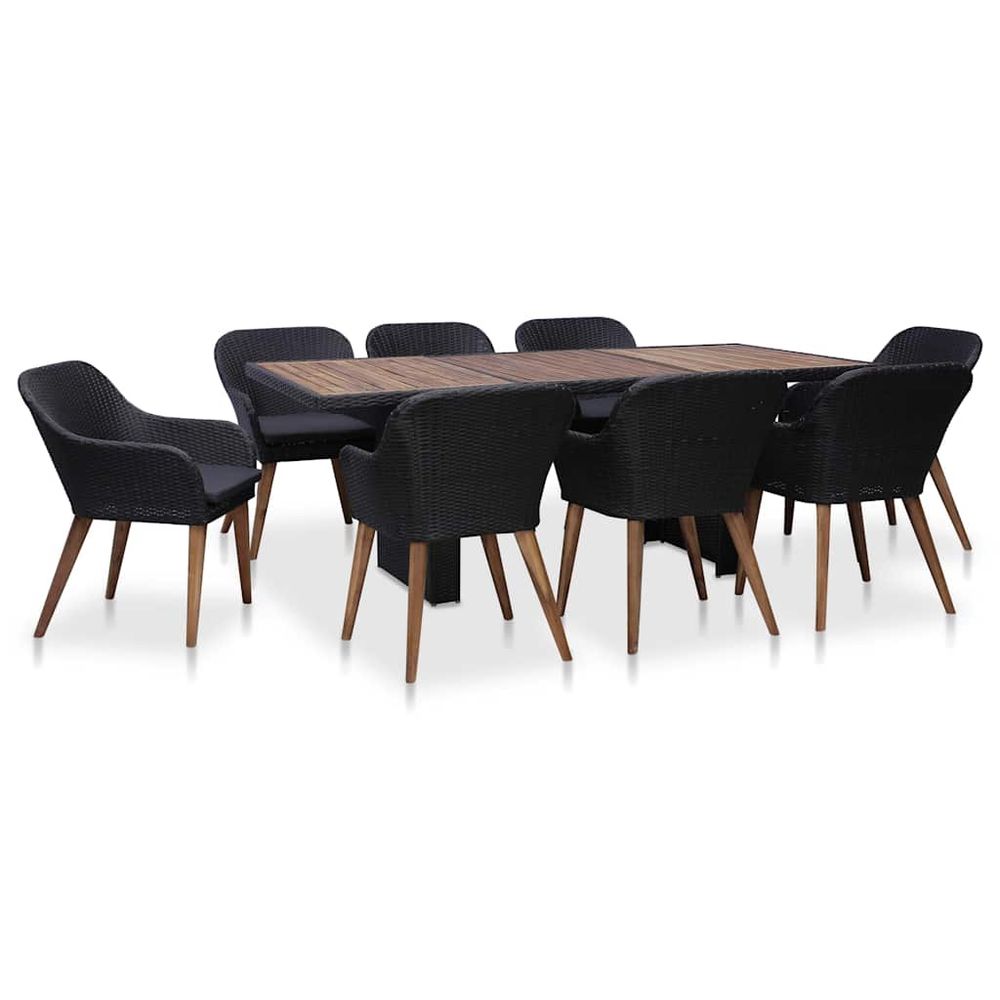 Ensemble à manger d'extérieur 9pcs coussins résine tressée noir