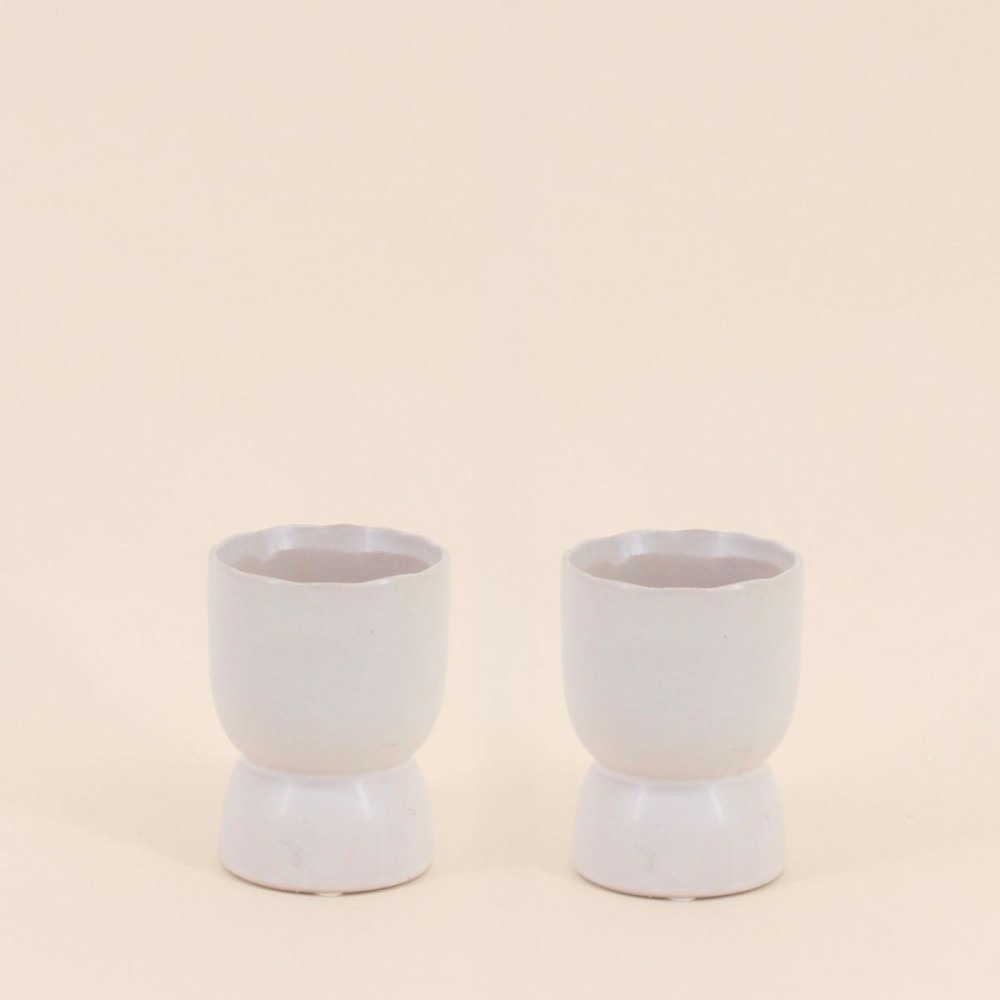 Lot de 2 photophores en céramique beige 11x8cm