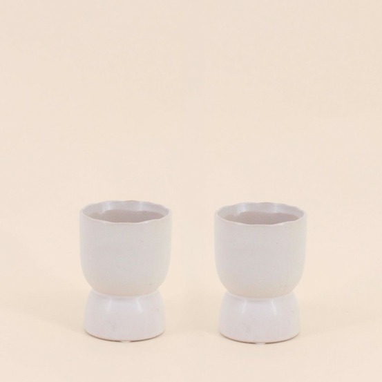 Lot de 2 photophores en céramique beige 11x8cm