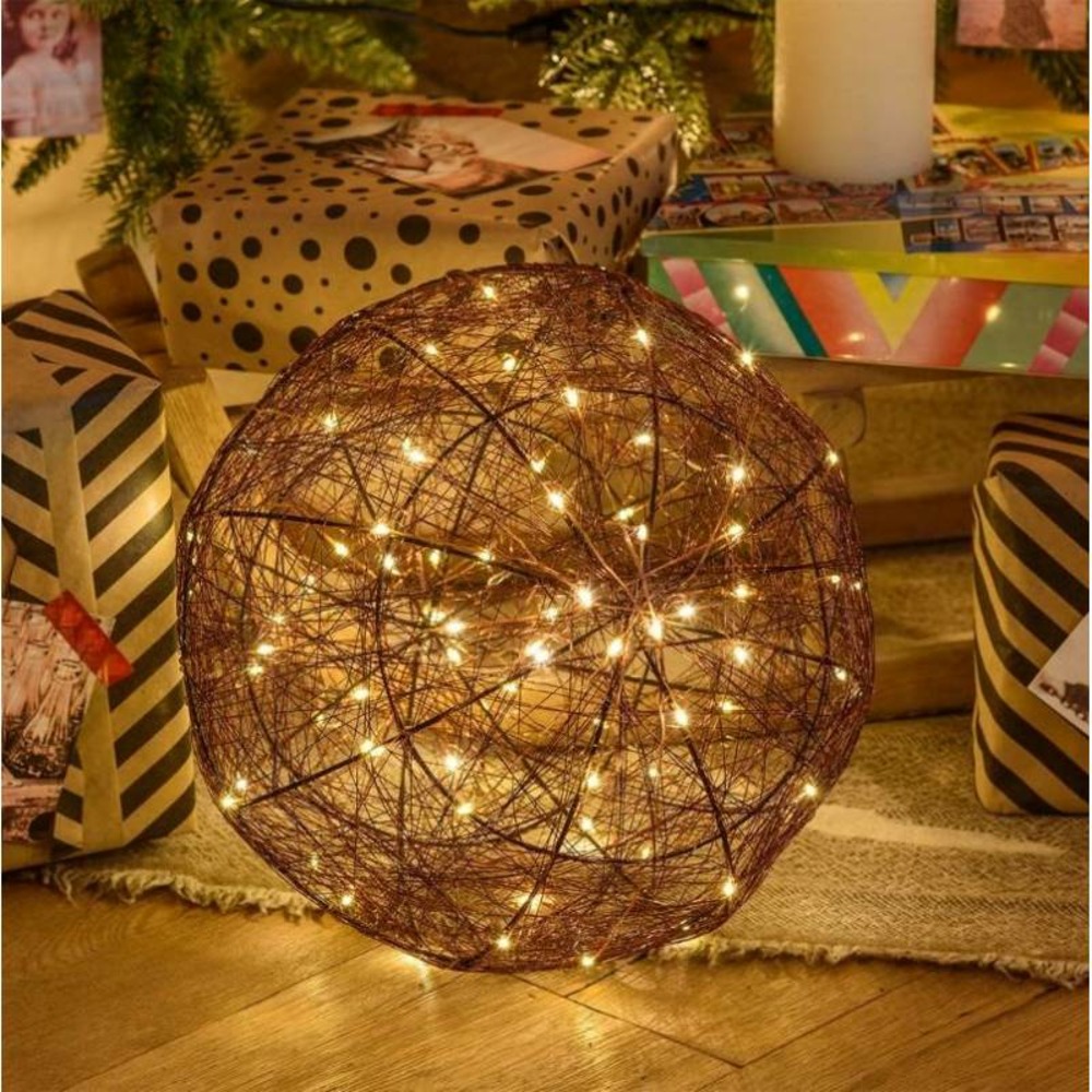 Sphère lumineuse mètal câble cuivre 160 led blanc chaud lotti