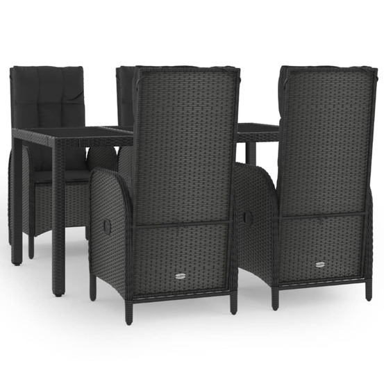 Ensemble à manger de jardin coussins 5pcs noir résine tressée