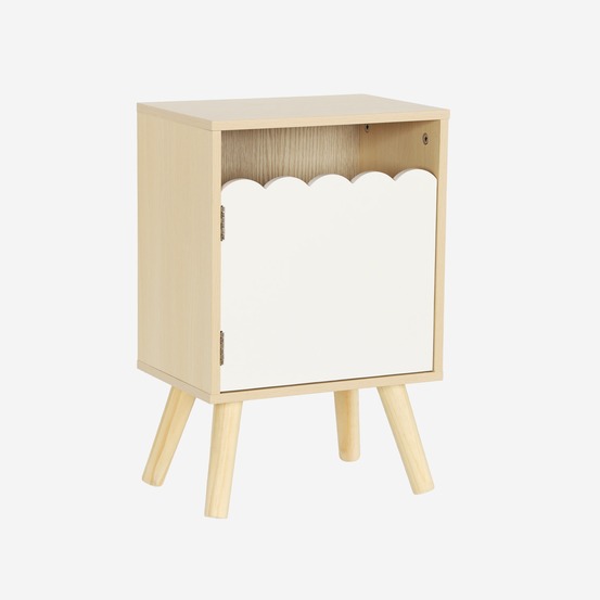 Table de chevet enfant décor bois 1 porte, pieds bois de pin - 34 x 23,5 x 52 cm - azur