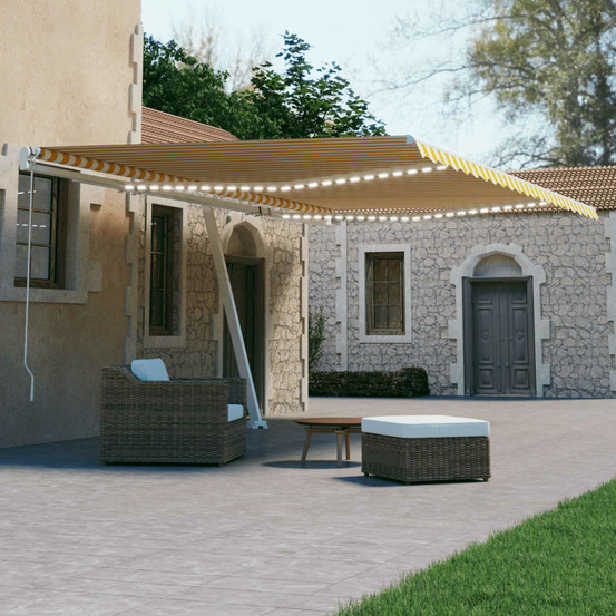 Auvent automatique capteur de vent/led 600x300cm jaune et blanc