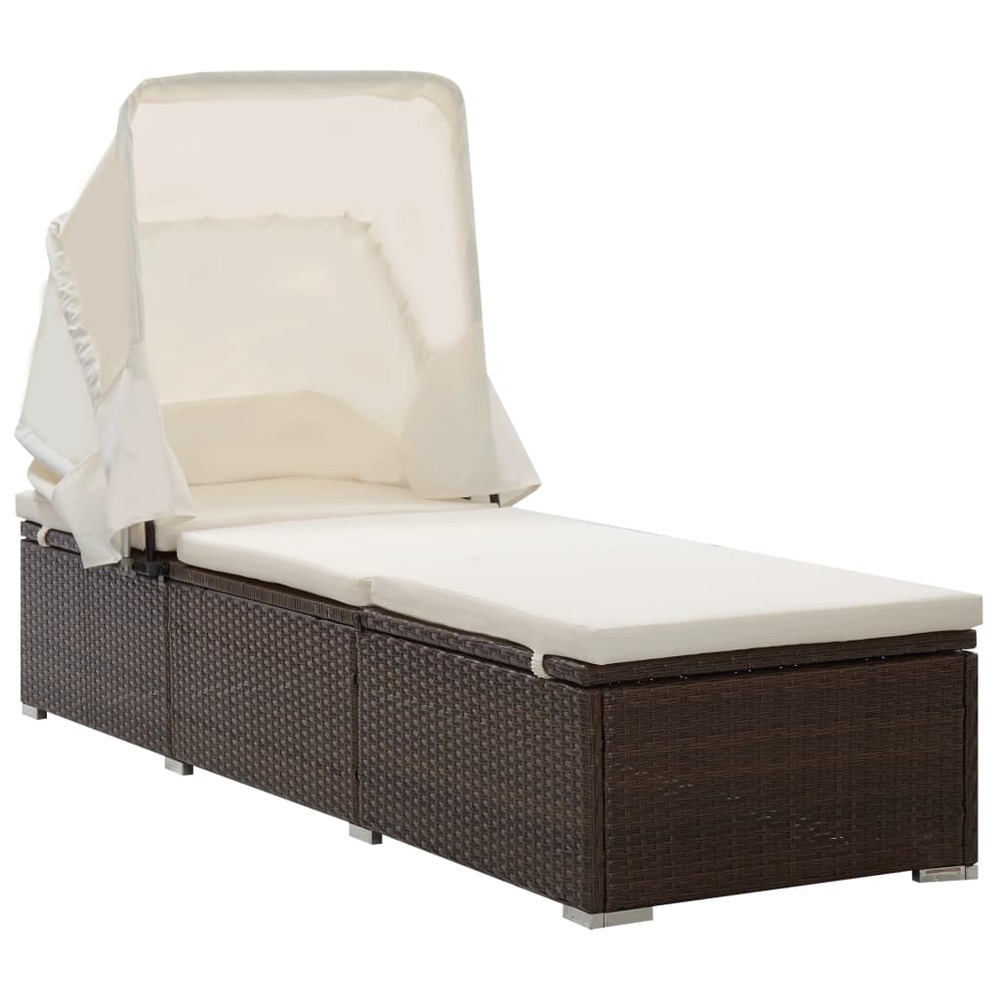 Transat chaise longue bain de soleil lit de jardin terrasse meuble d'extérieur avec auvent et coussin résine tressée marron 0