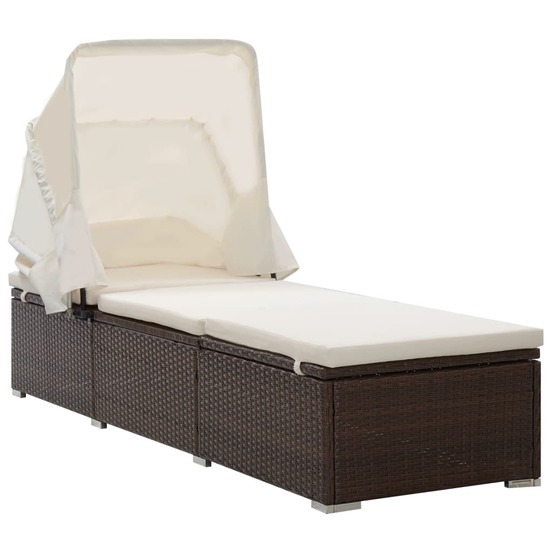Transat chaise longue bain de soleil lit de jardin terrasse meuble d'extérieur avec auvent et coussin résine tressée marron 0