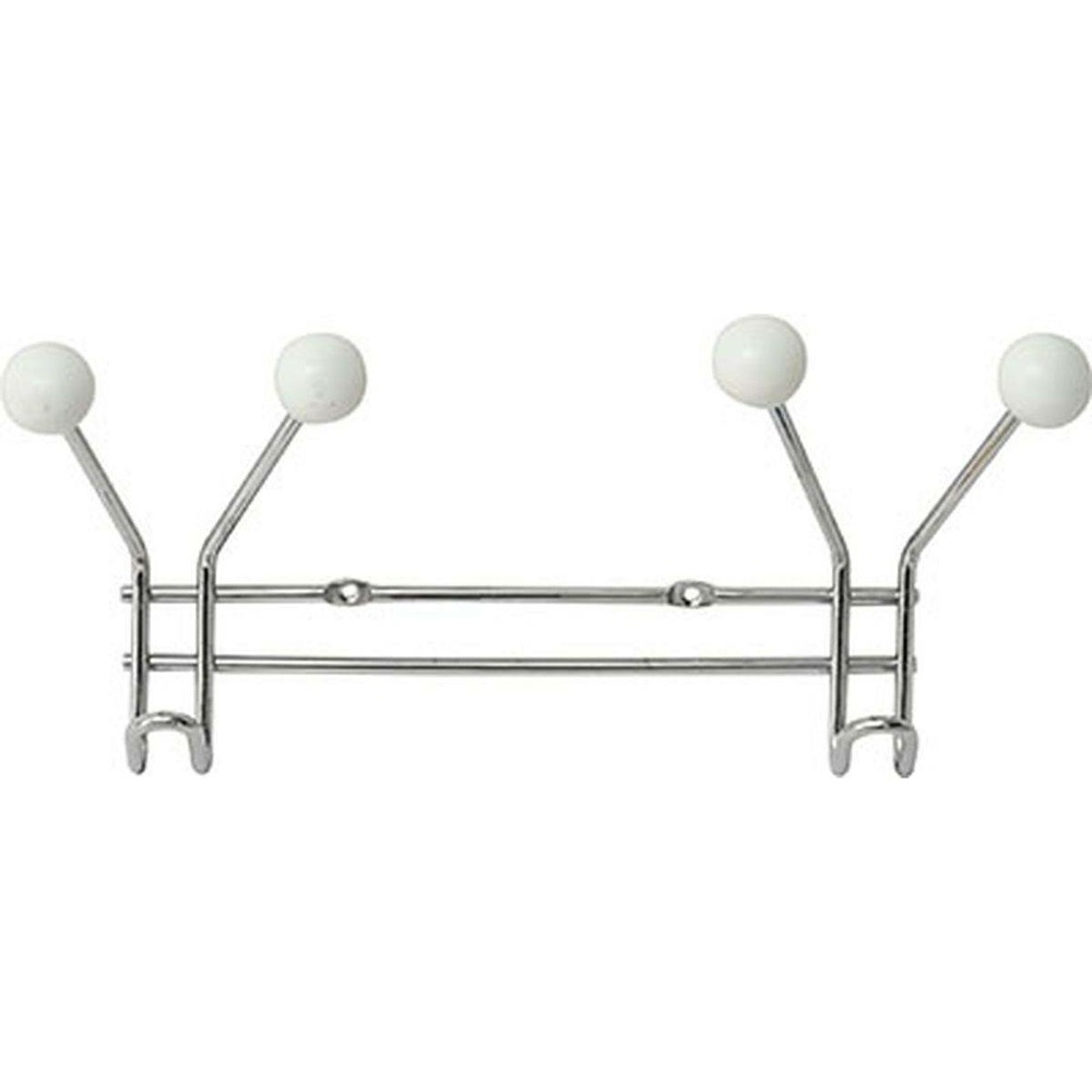 Patere metal 2 crochets a fixer decoration resine blanche - chrome/blanc