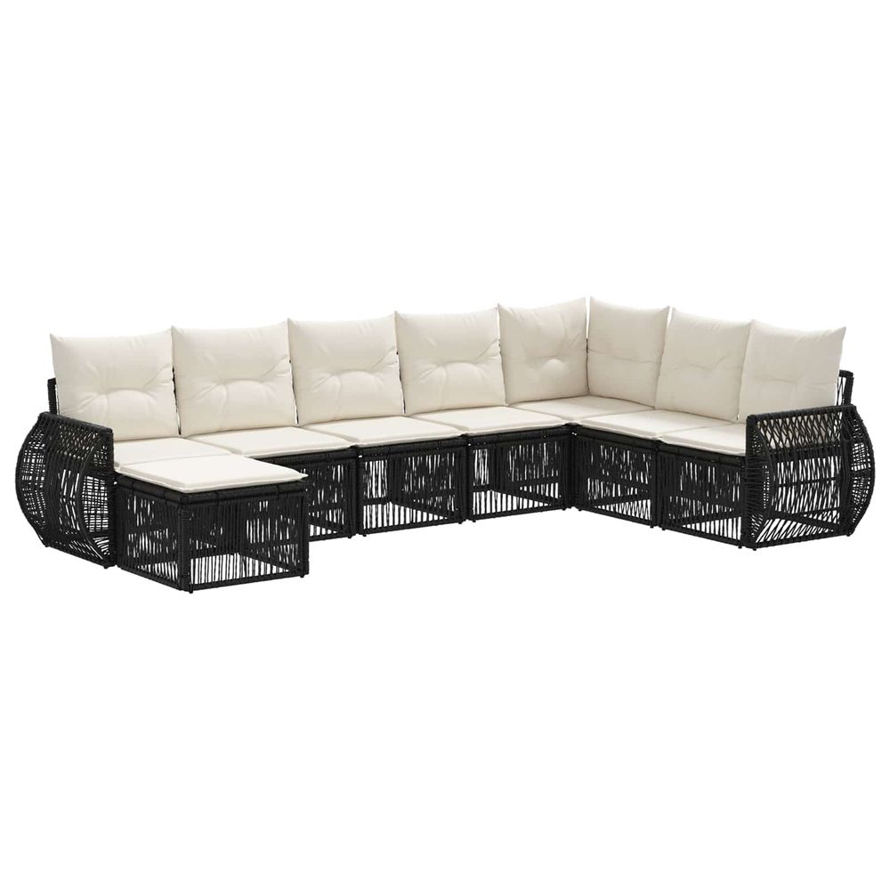 Ensemble de canapé de jardin 8 pc noir et blanc crème polyrotin