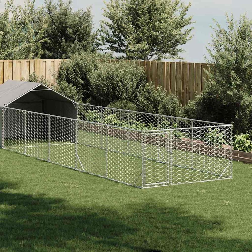 Chenil extérieur pour chien en acier galvanisé avec abri 8x2x1,5 m