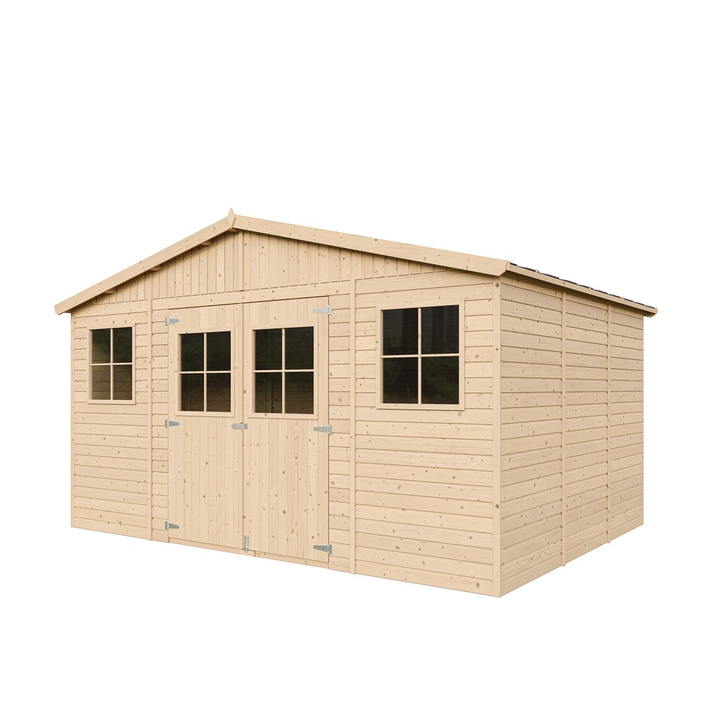 Abri de jardin en bois 12 m² - avec sol imprégné – h246 x 418 x 320 cm - m331+m331g