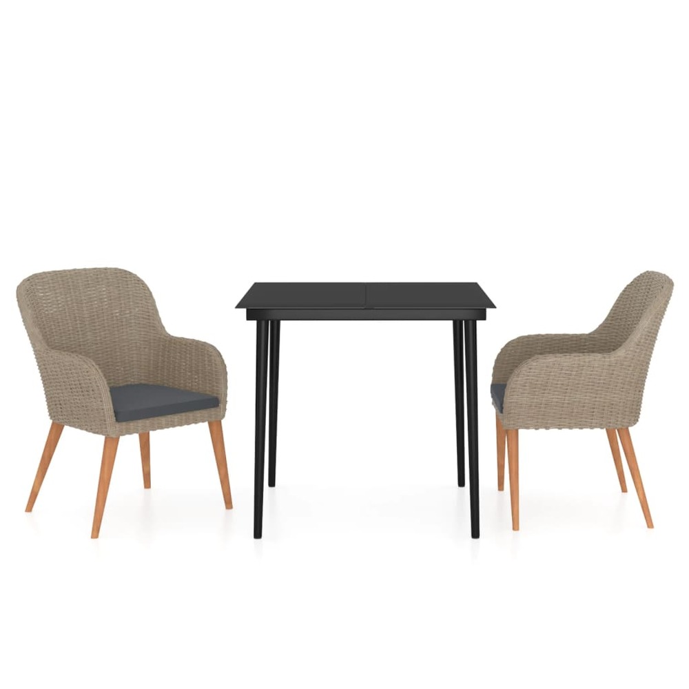 Ensemble à manger de jardin avec coussins 3 pcs marron