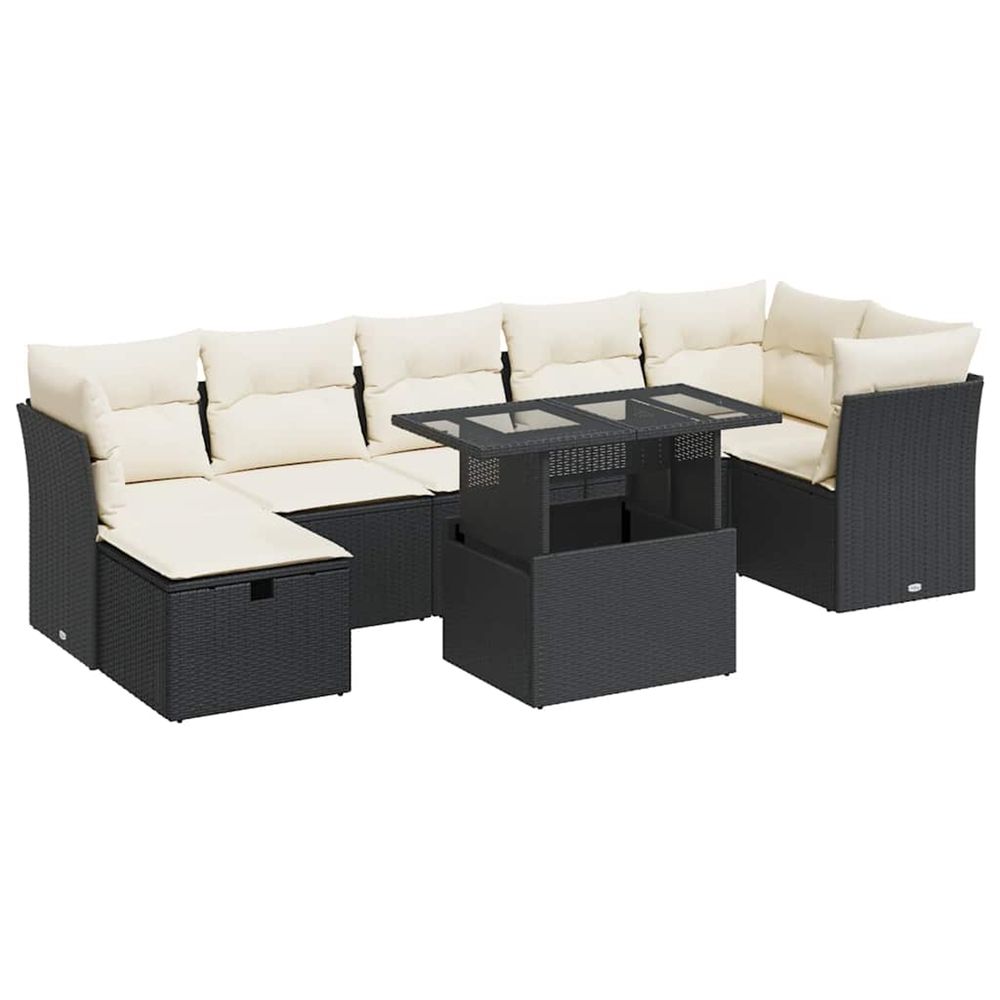 Salon de jardin 8 pcs avec coussins noir résine tressée
