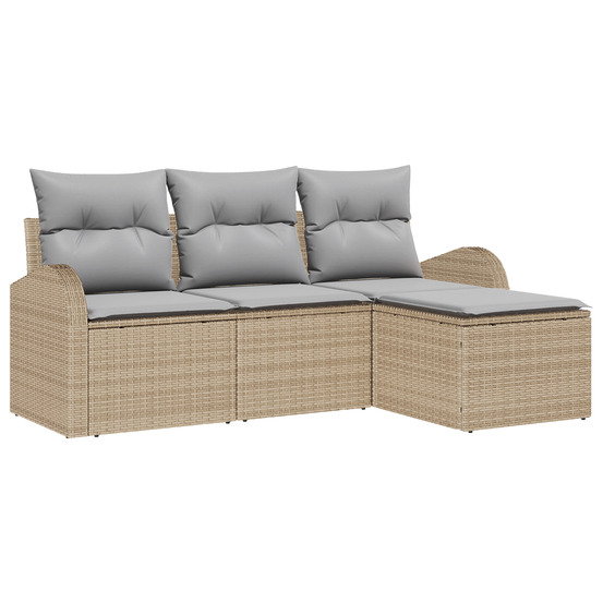 Ensemble de canapés de jardin de 4 pièces avec coussins beige poly rattan