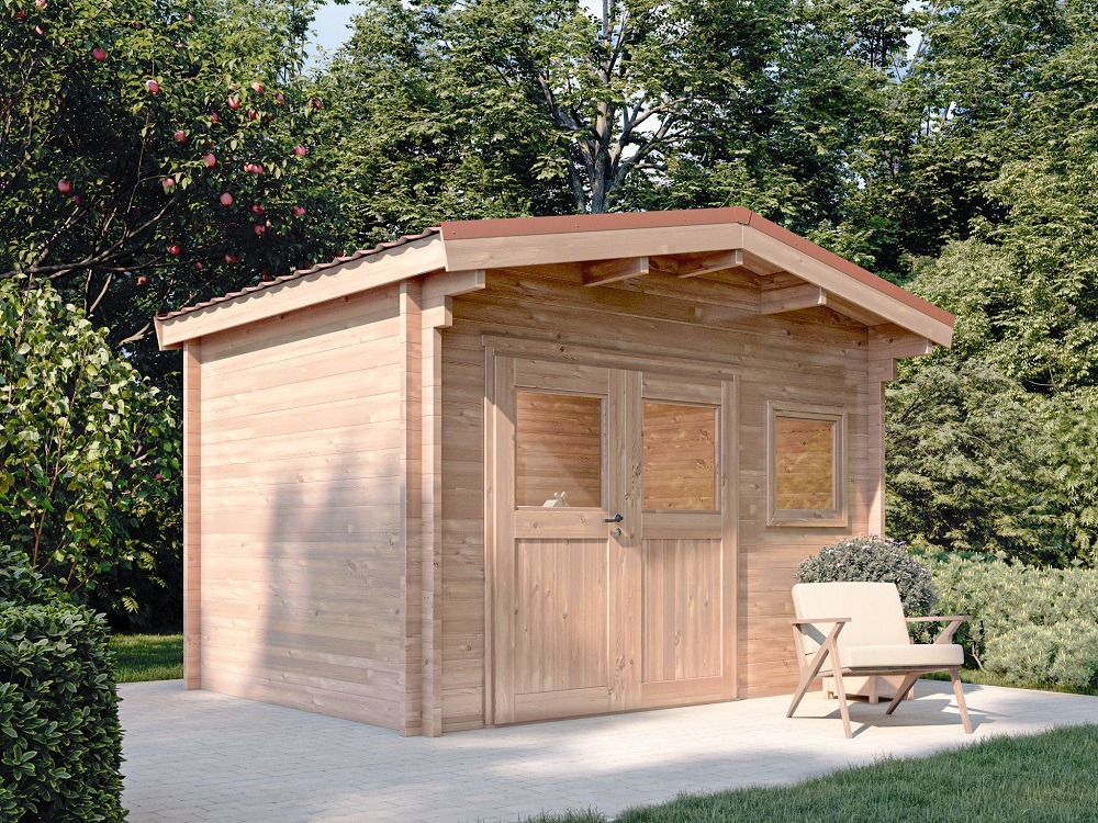 Chalet de jardin lantenay 12m² - bois douglas 55mm - porte & fenetre bois - toiture acier