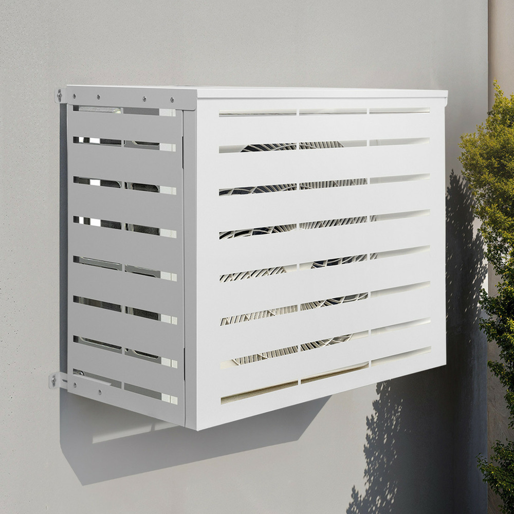 Cache climatiseur en métal blanc protection unité extérieur 95 x 50 x 80 cm