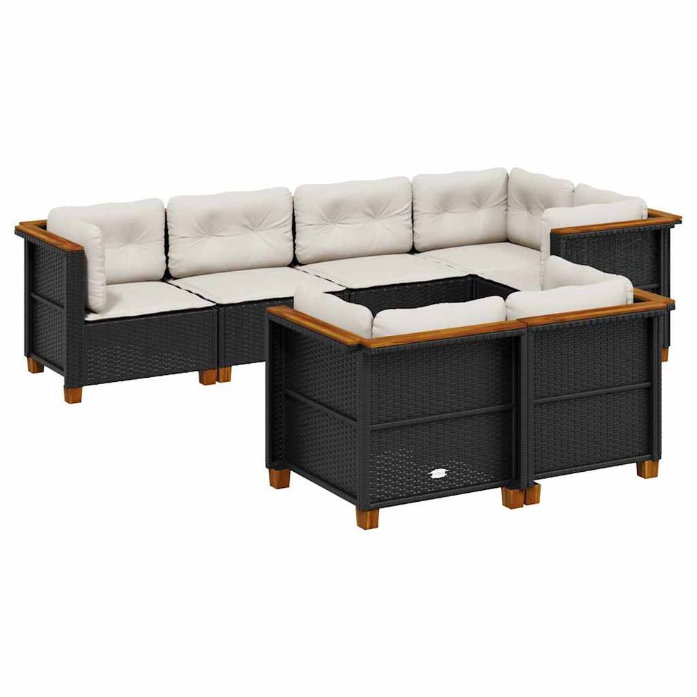 Salon de jardin 7 pcs avec coussins noir résine tressée