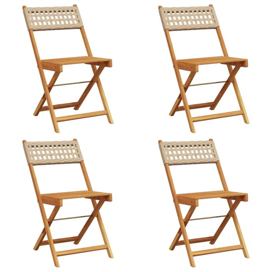 Chaises de jardin pliantes lot de 4 beige rotin et bois massif