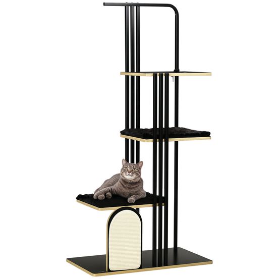 Arbre à chat en acier et bois pour 2 chats avec hamac 170cm noir industriel