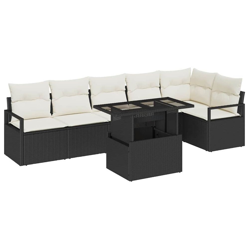 Ensemble de canapé de jardin 7 pc noir polyrotin