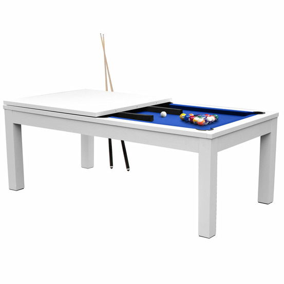 Eddie-table de billard convertible blanche tapis bleu