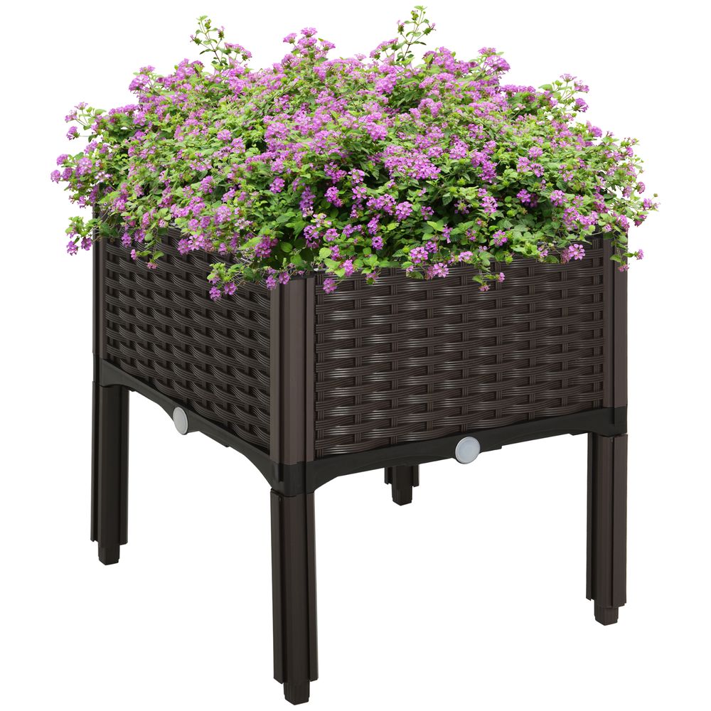 Jardinière plastique imitation rotin terrasse avec drainage 40x40x44cm marron