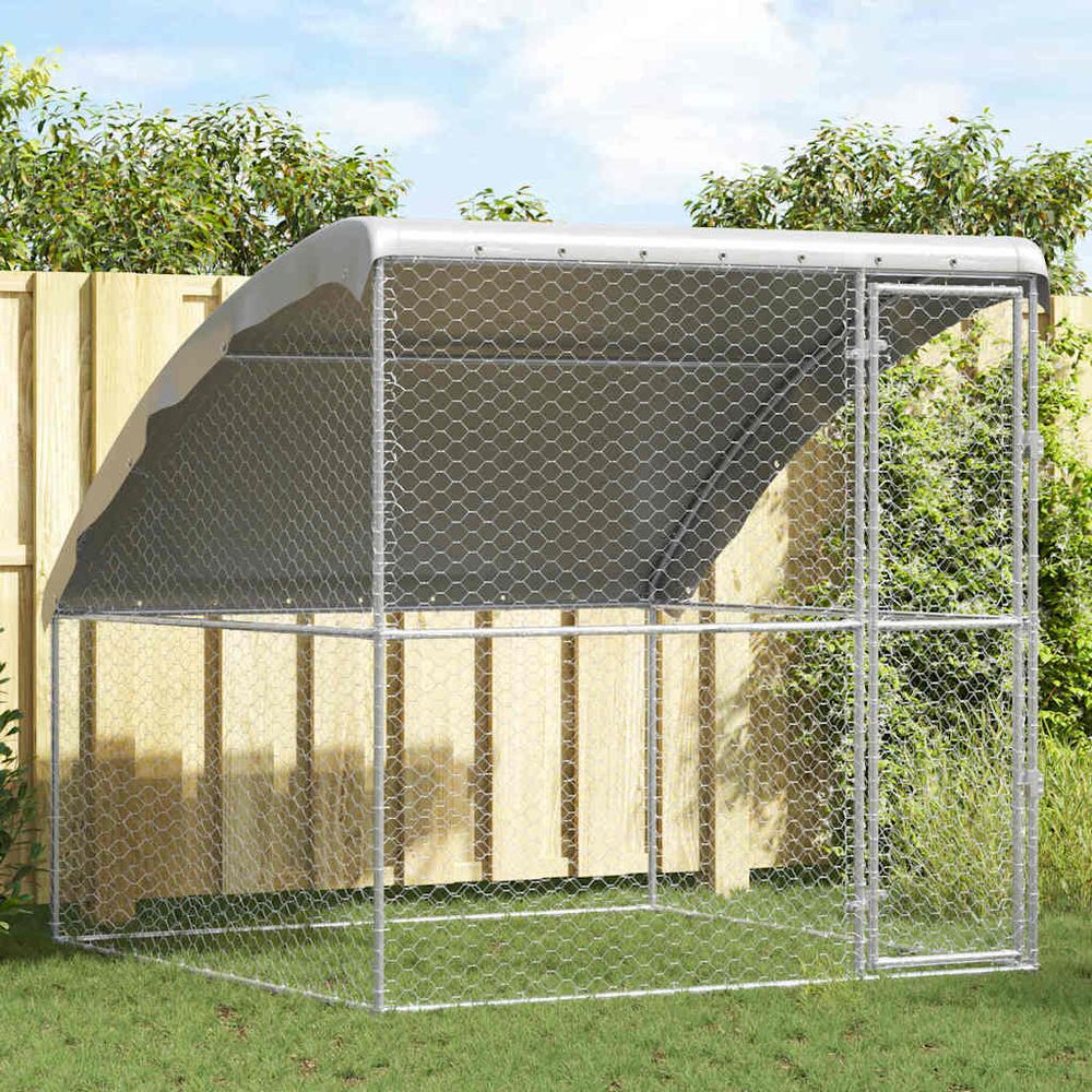 Petit chenil acier compact jardin chien 2m argent