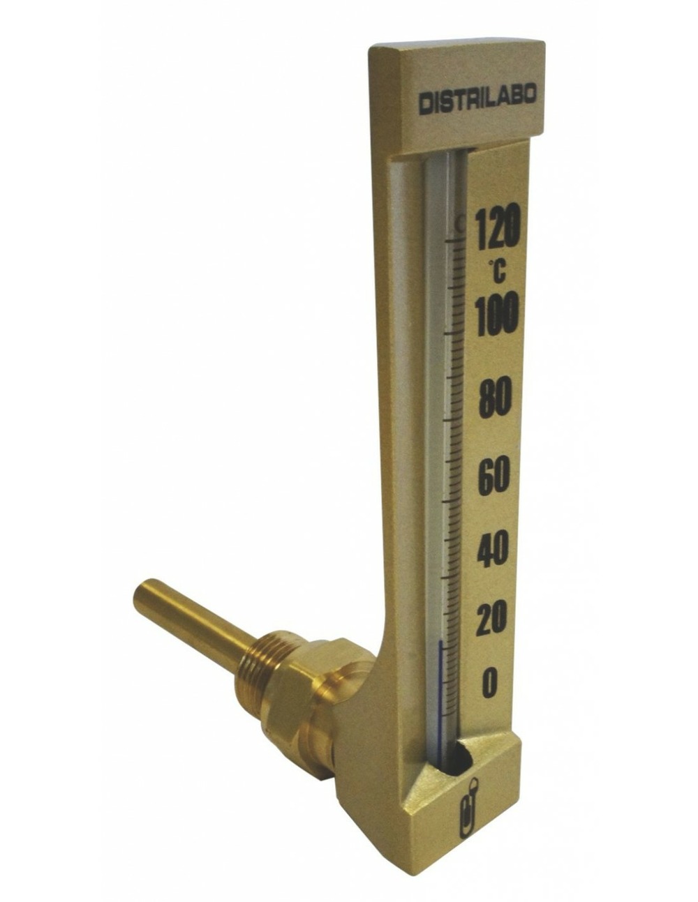 Thermomètre industriel en verre - modèle équerre 63mm - 0 à 120° - distrilabo
