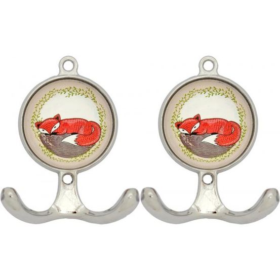 Patère en métal et céramique fox (lot de 2)