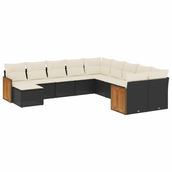 Salon de jardin 11 pcs avec coussins noir résine tressée