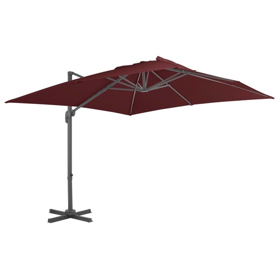 Parasol déporté avec mât en aluminium 400 x 300 cm rouge bordeaux