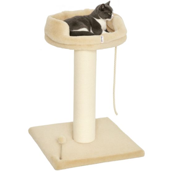 Arbre à chat sisal pour chatons tour de jeu avec lit et boule 55x55x83cm beige