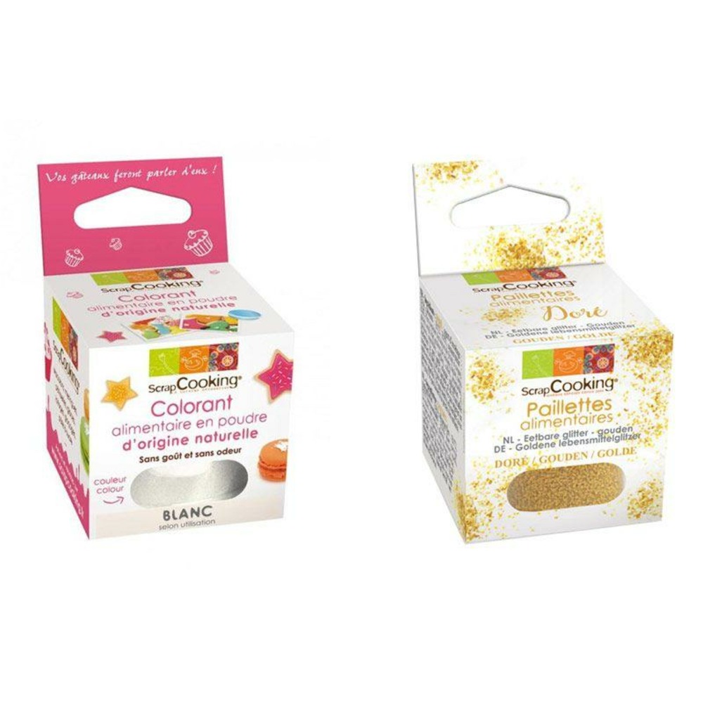 Colorant alimentaire naturel en poudre blanc + paillettes dorées