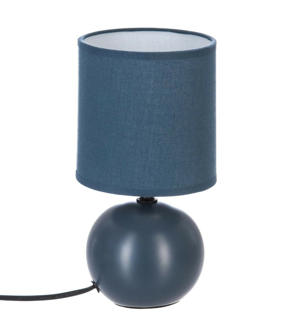 Lampe en céramique pied boule bleu mat