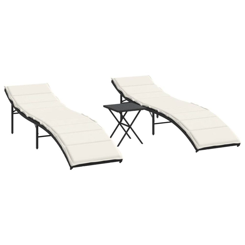 Chaises longues lot de 2 avec table noir résine tressée