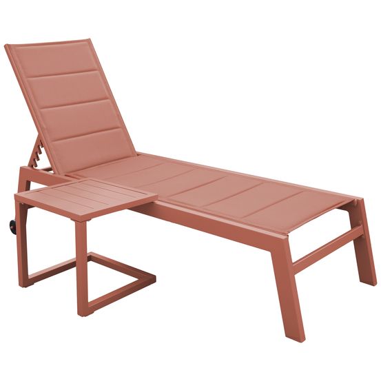 Set transat et table d'appoint barbados textilène et aluminium terracotta