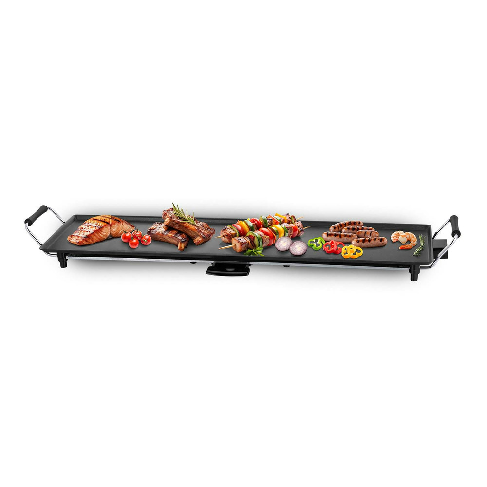 Plancha xxl dolce casa dc-pla-90-cm antiadhésive - thermostat ajustable, 1800w poignée rembourrée, pour 8 personnes, 90 x 23cm