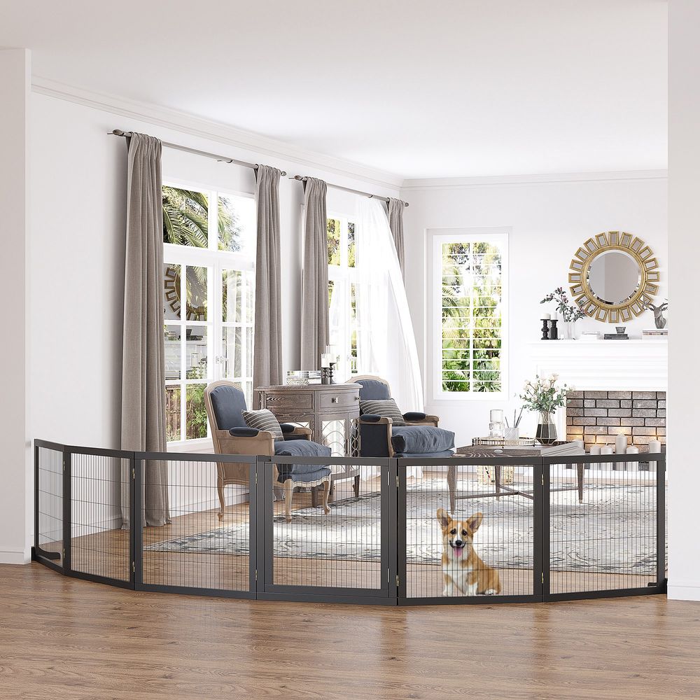 Barrière sécurité chien bois pin modulable pliable porte 432cm noir - comfortxl pet living