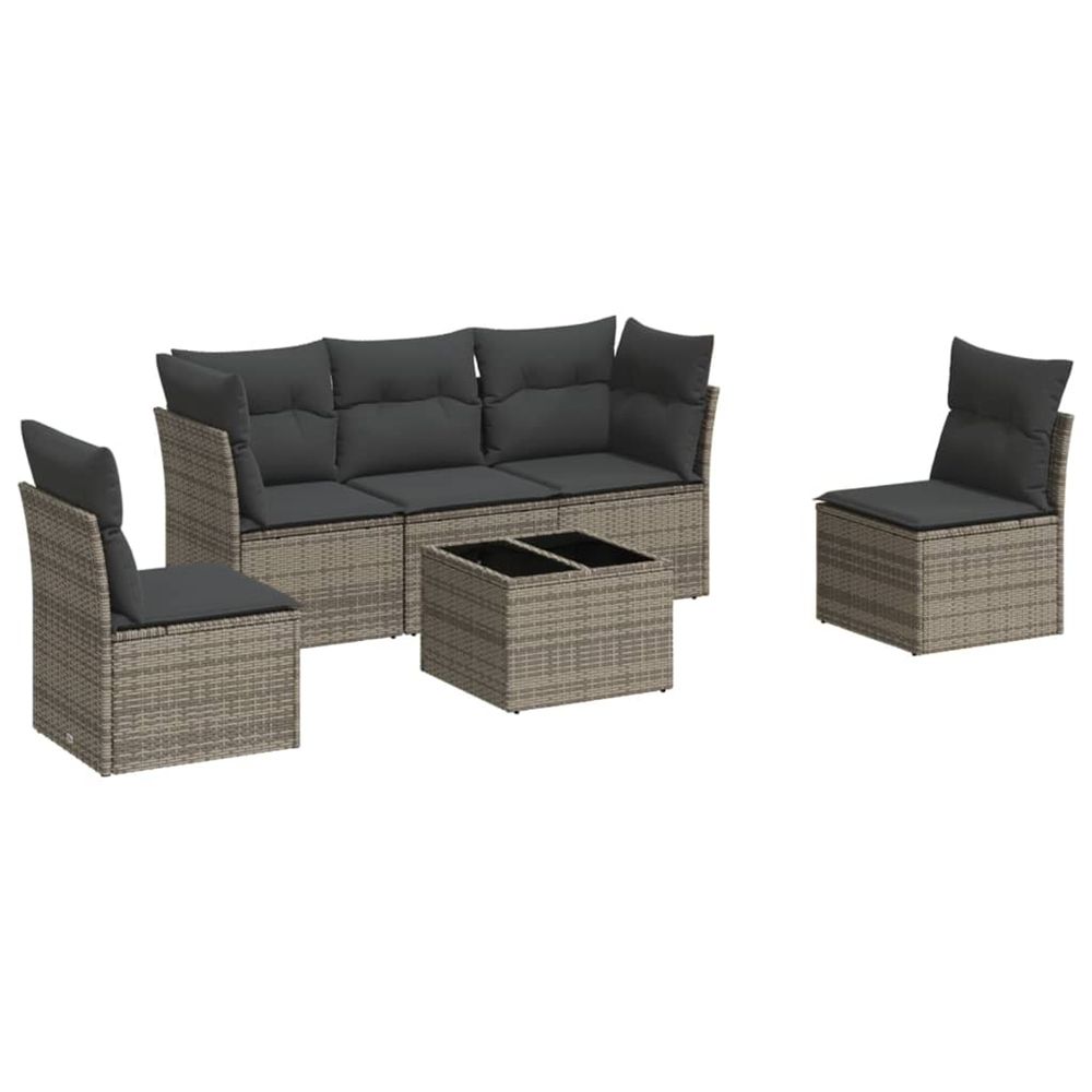 Salon de jardin 6 pcs avec coussins gris résine tressée